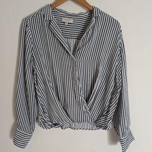 Habitual, blouse, size M, white and dark gray stripes long sleeve